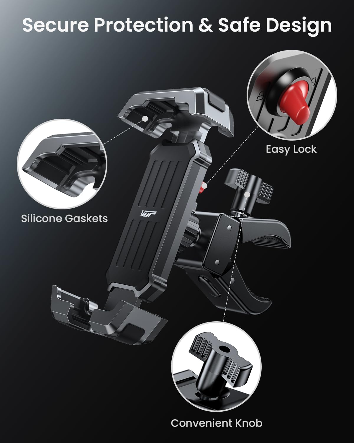 VUP golf cart phone holder unobstructed front camera for calls and video