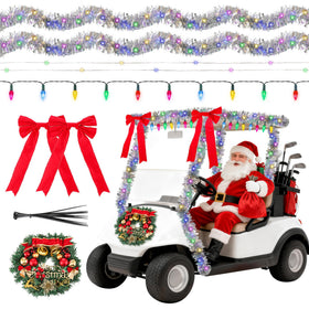 Vynium Christmas golf cart wreath adds a warm focal point for festive parades.