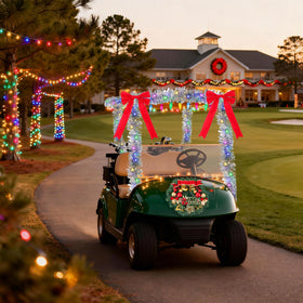 Vynium red bow decor brightens the cart with classic holiday flair.