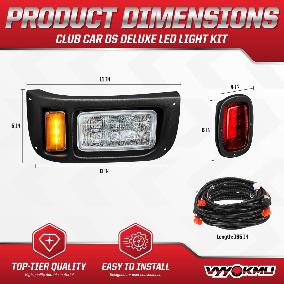 VYYOKMU Club Car DS kit front view shows integrated lighting design.
