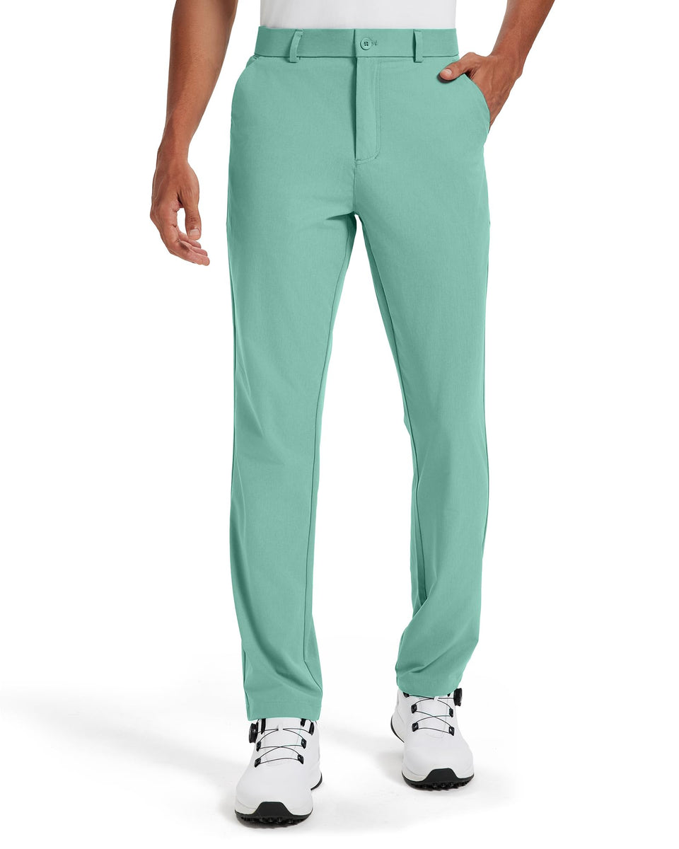 Vytroon men's golf pants seafoam green front view showing all-day stretch for easy movement