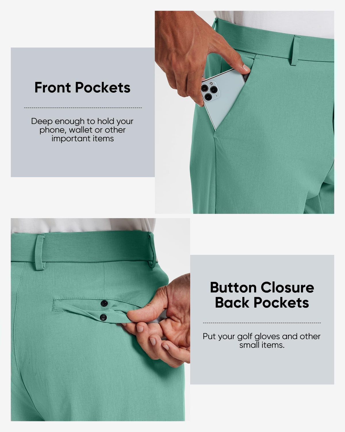 Vytroon mens golf pants seafoam green wrinkle resistance maintains neat look