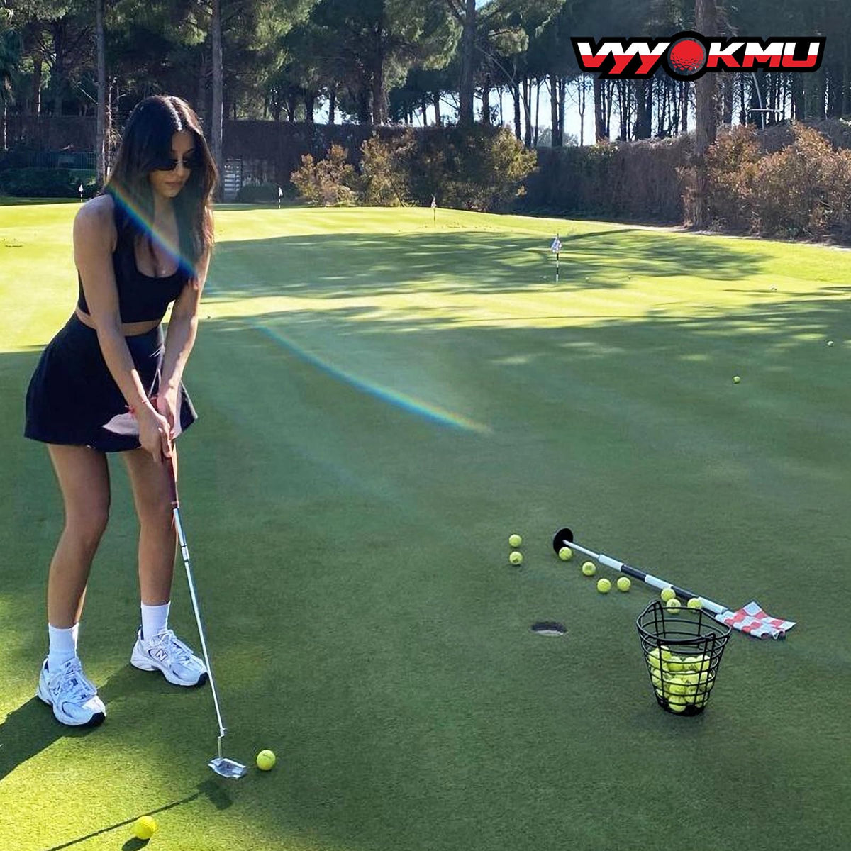 VYYOKMU 2-pack golf ball baskets shown with golf cart setup.
