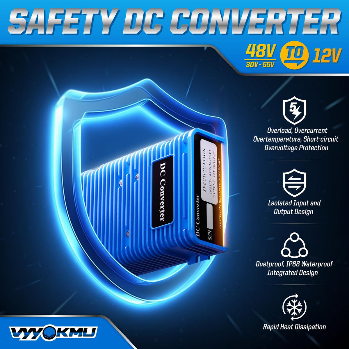 VYYOKMU 360W side view shows sturdy casing for outdoor use.