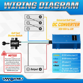 VYYOKMU 36V/48V input to 12V output setup for versatile wiring.