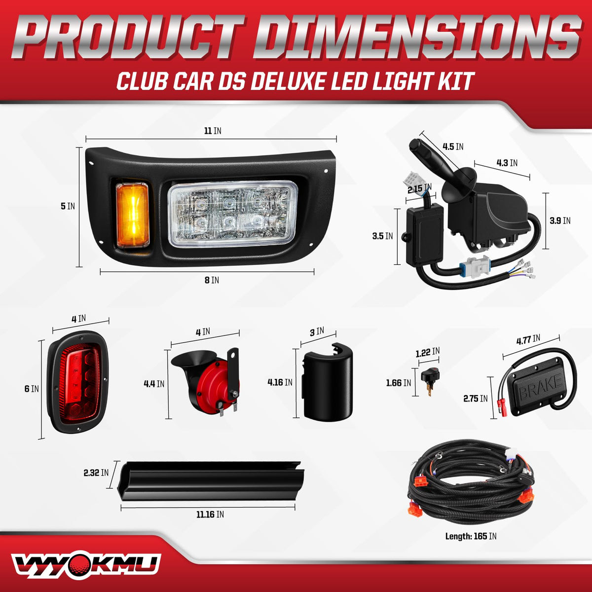 VYYOKMU install-ready kit components for Club Car DS 12V