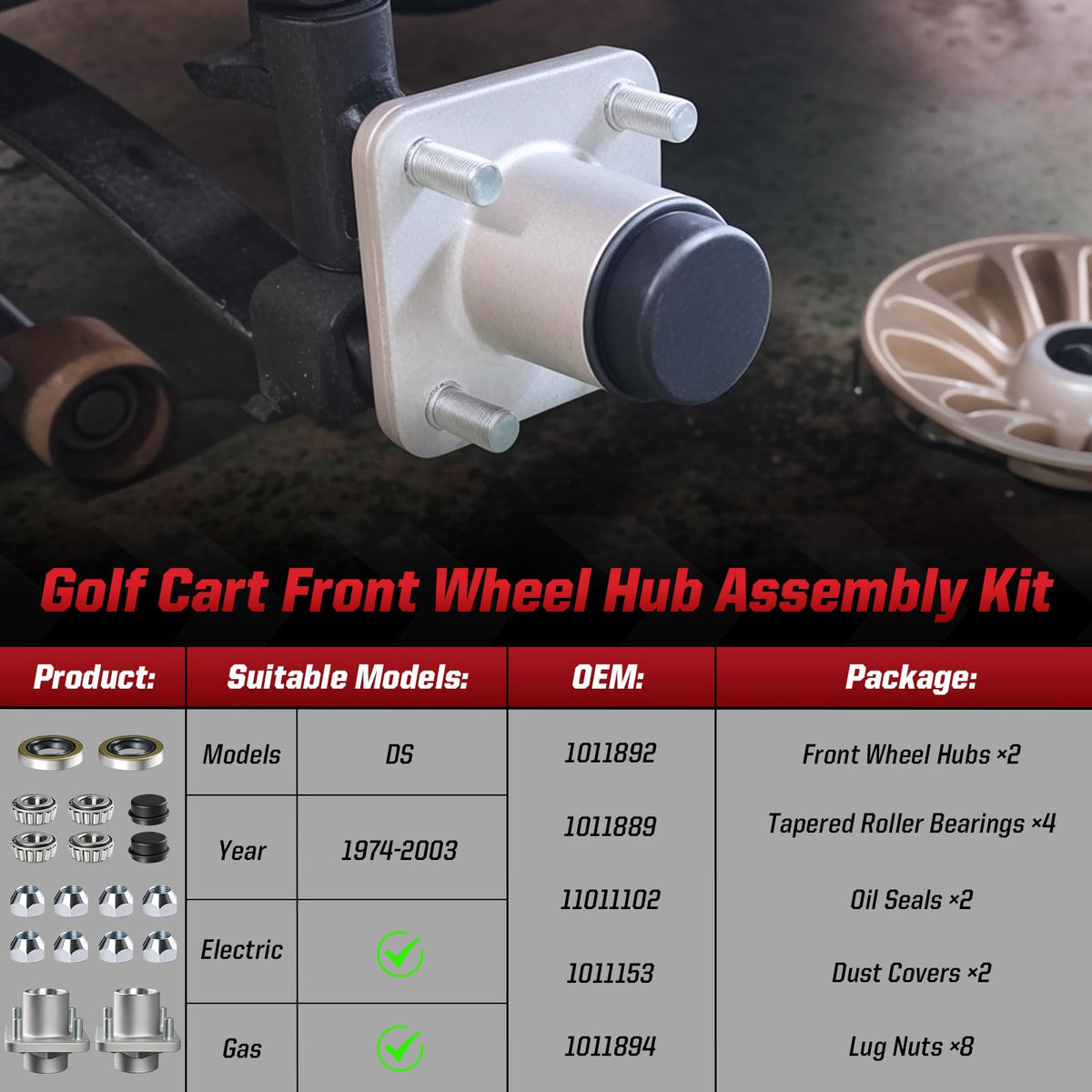 VYYOKMU eight lug nuts for secure Club Car DS mounting.