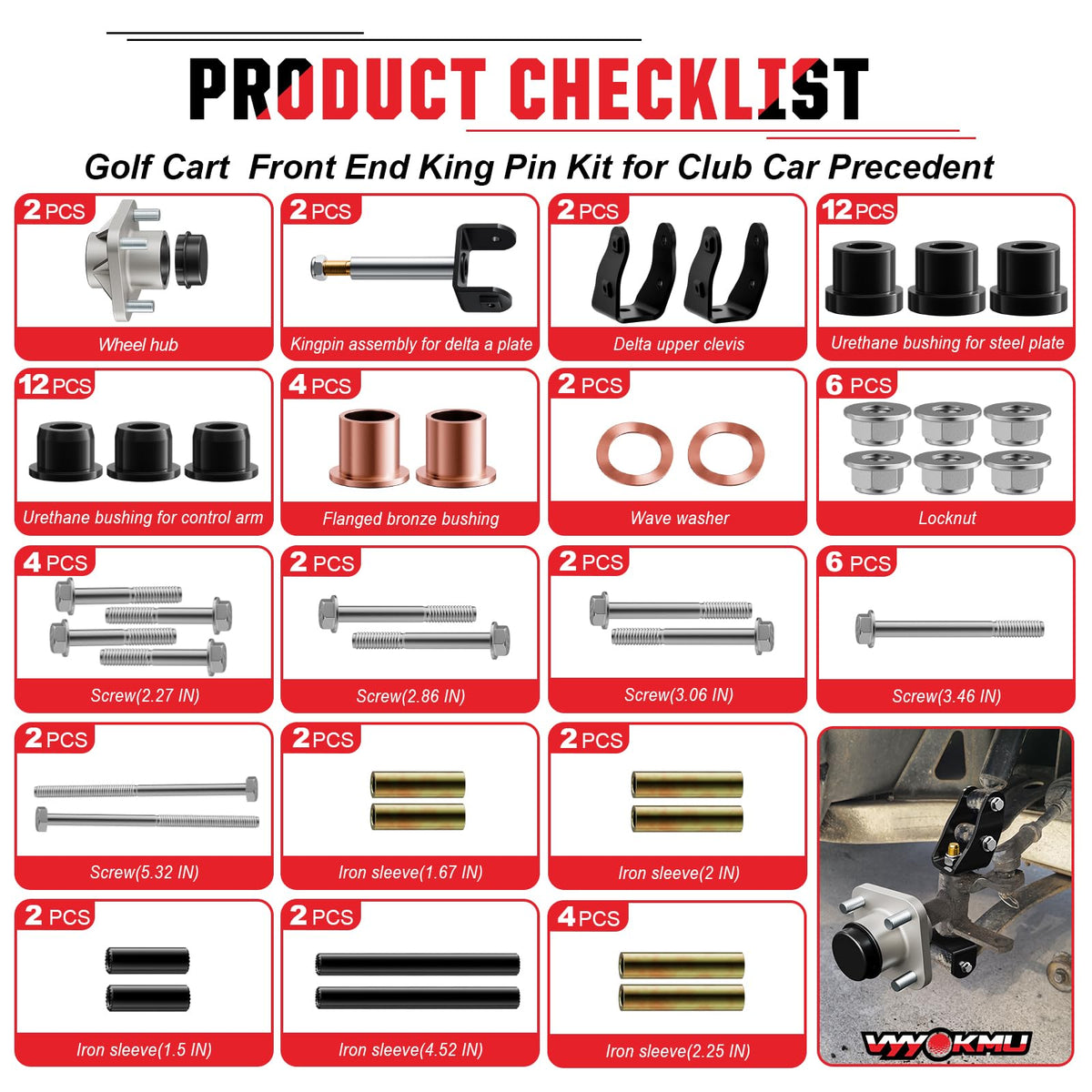 VYYOKMU front bushing kit supports quiet, comfortable ride.