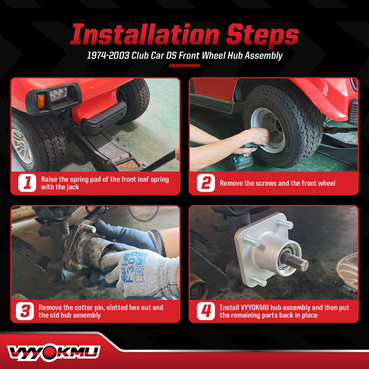 VYYOKMU installation-ready hub components for Club Car DS.