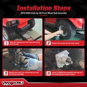 VYYOKMU installation-ready hub components for Club Car DS.