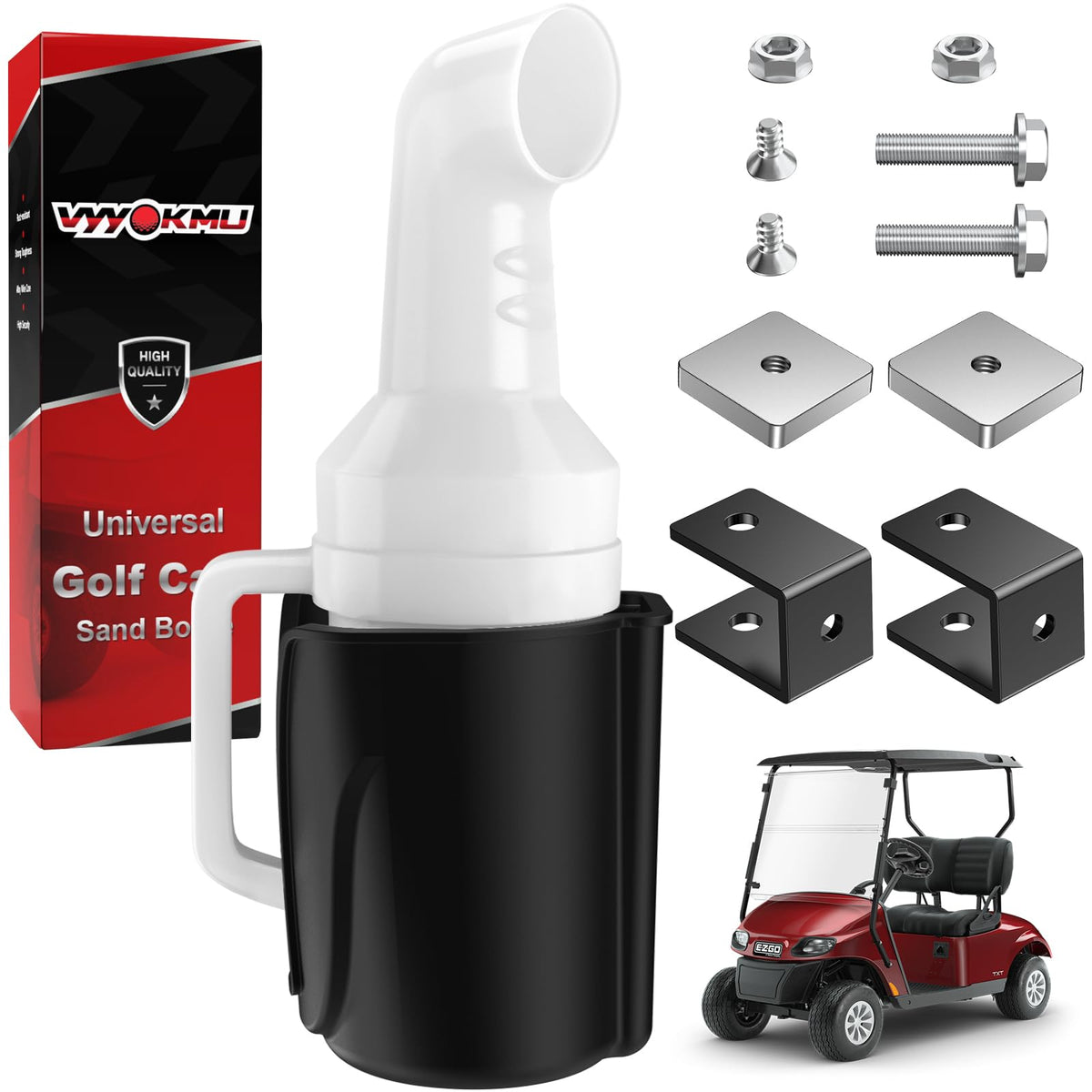 VYYOKMU sand bottle holder mounted on a golf cart for easy divot filling