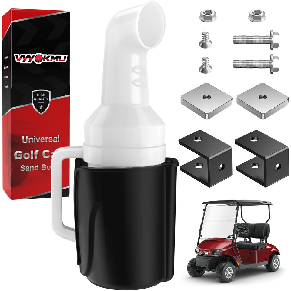 VYYOKMU sand bottle holder mounted on a golf cart for easy divot filling