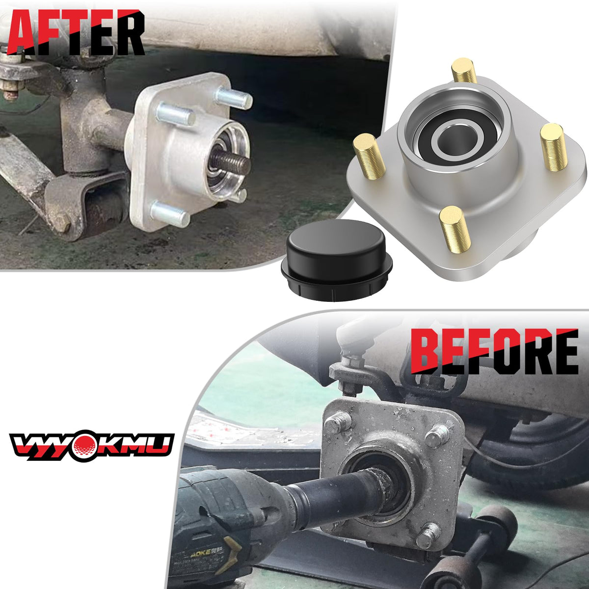 VYYOKMU two-pack hub assembly enables quick replacement.