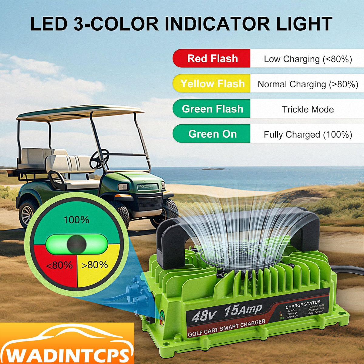WADINTCPS LED indicators on front panel show charging status