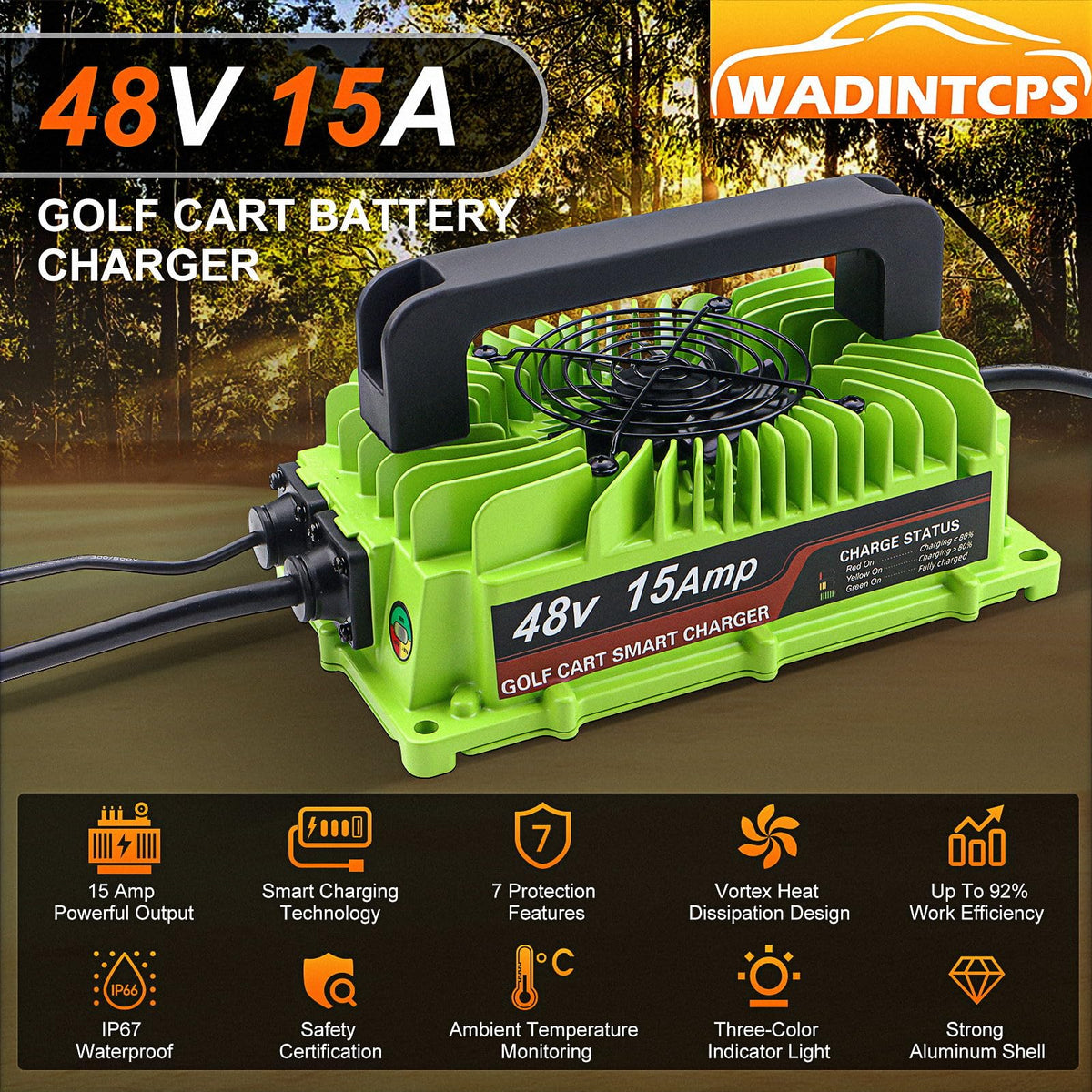 WADINTCPS 48V Yamaha G19-G22 charger side view for compact installation