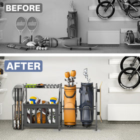 Walmann compact vertical storage keeps golf gear tidy and accessible.