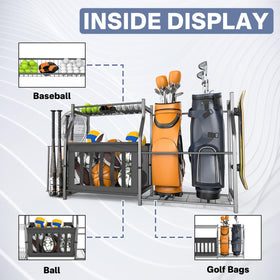 Walmann mesh straps enable quick ball retrieval without lifting stacks.