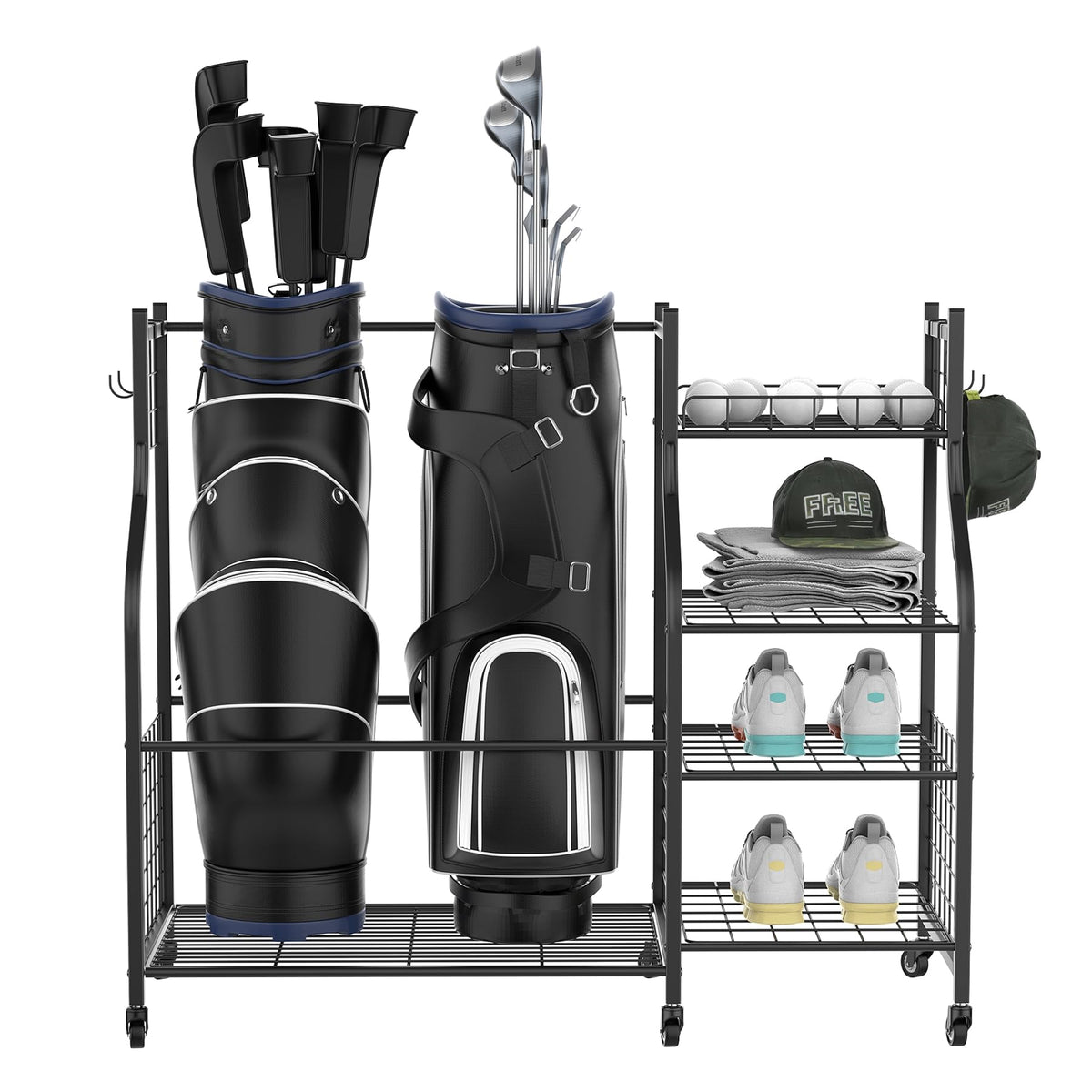 Walmann garage organizer in use with bags neatly stored