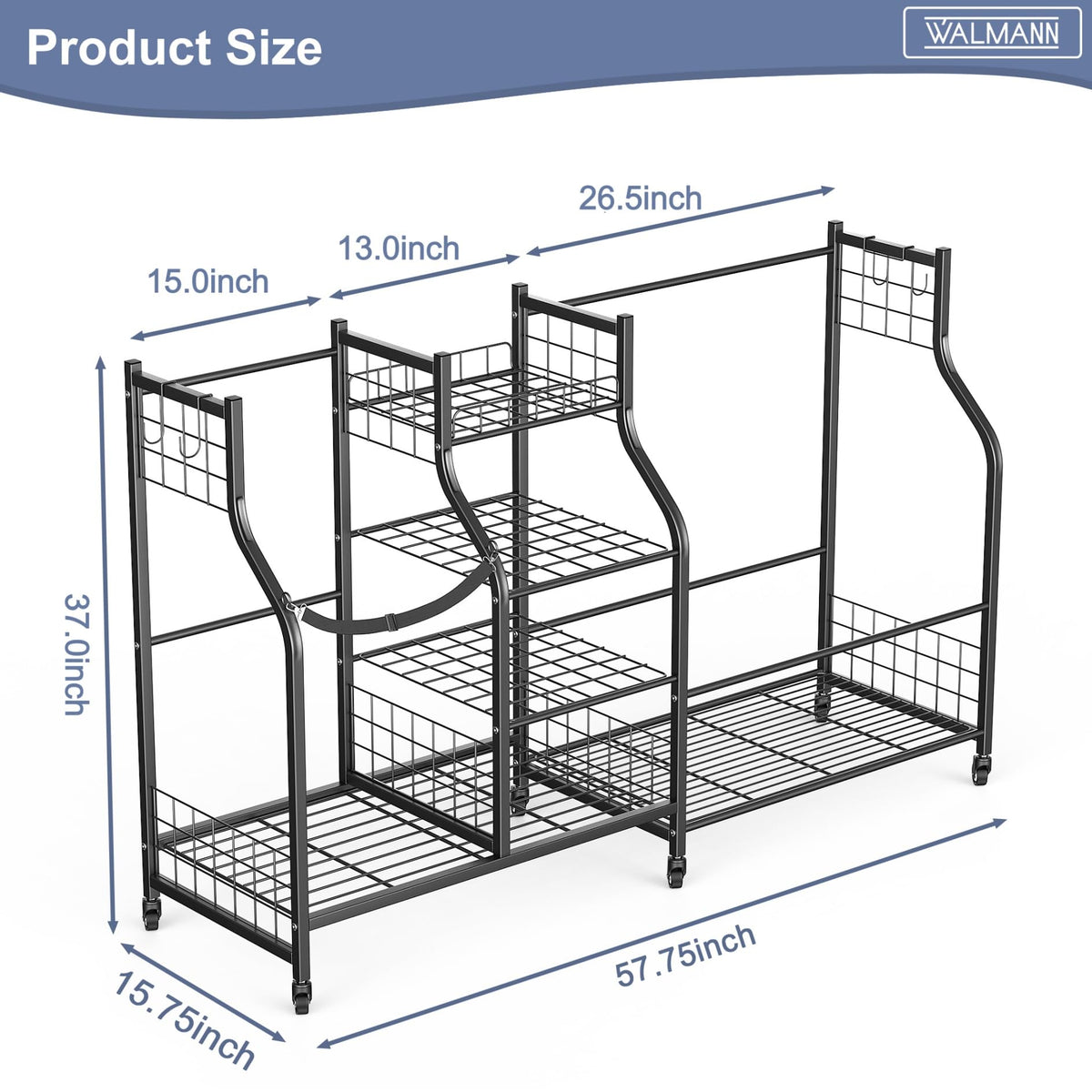 WALMANN golf bag storage for three bags demonstrates ample capacity and tidy organization.