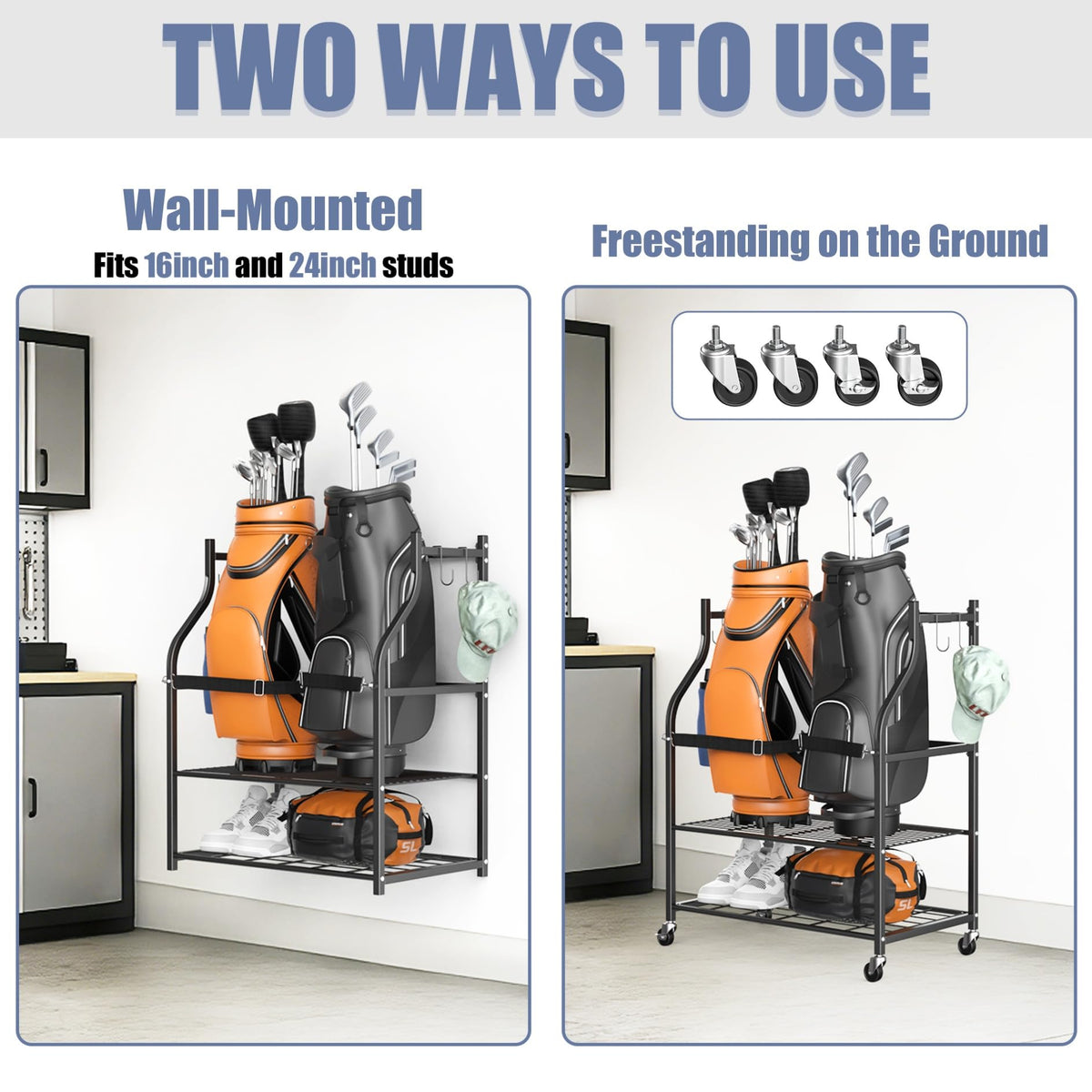 WALMANN open shelf design holding hats and gloves neatly.