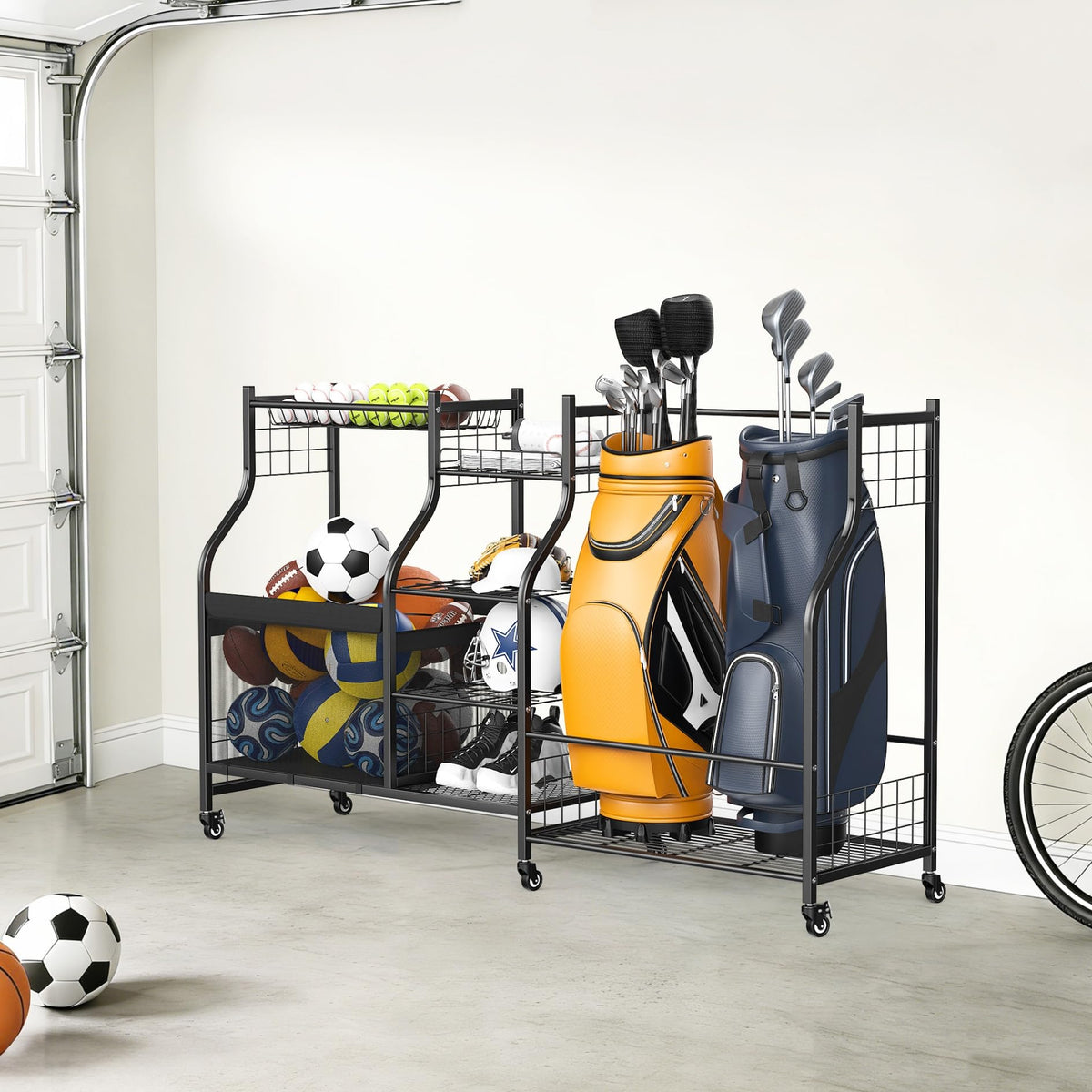 WALMANN rolling sports organizer for garage versatility