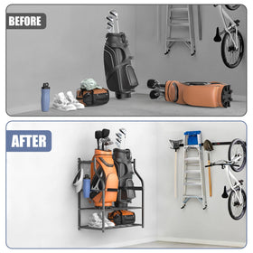 WALMANN space-saving golf storage solution in a garage setting.