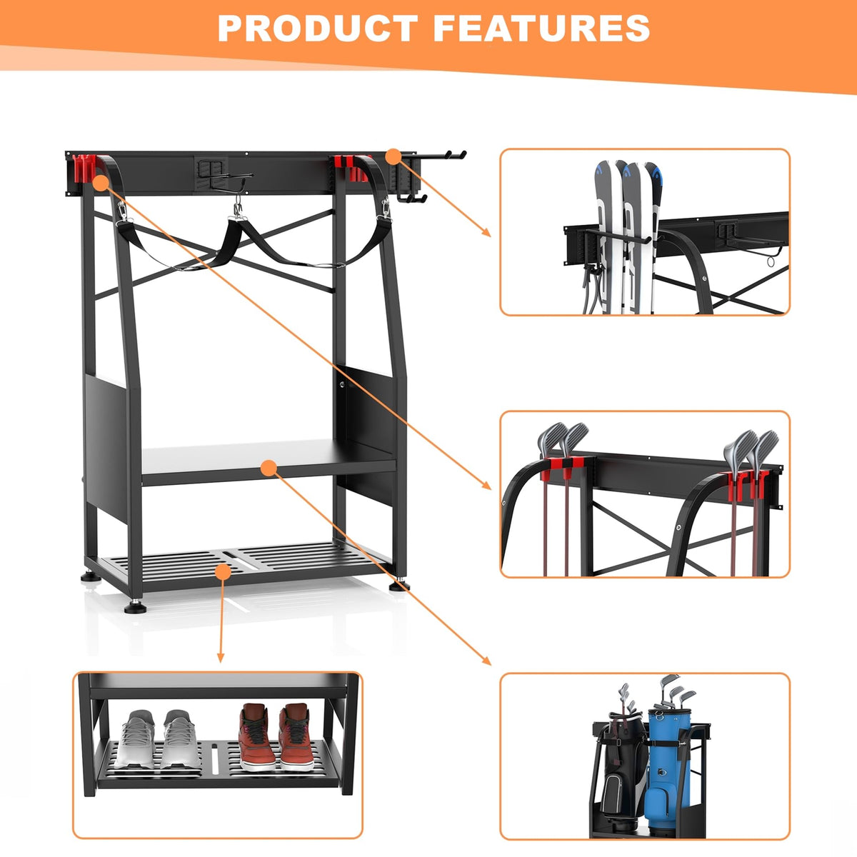 Sturdy steel frame with black finish protects bags from scratches