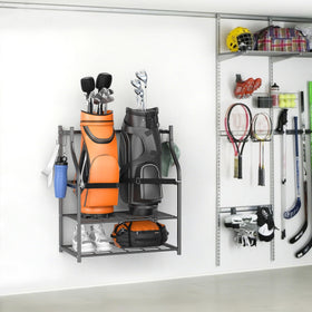 WALMANN wall-mounted organizer side view with hooks for towels and accessories.