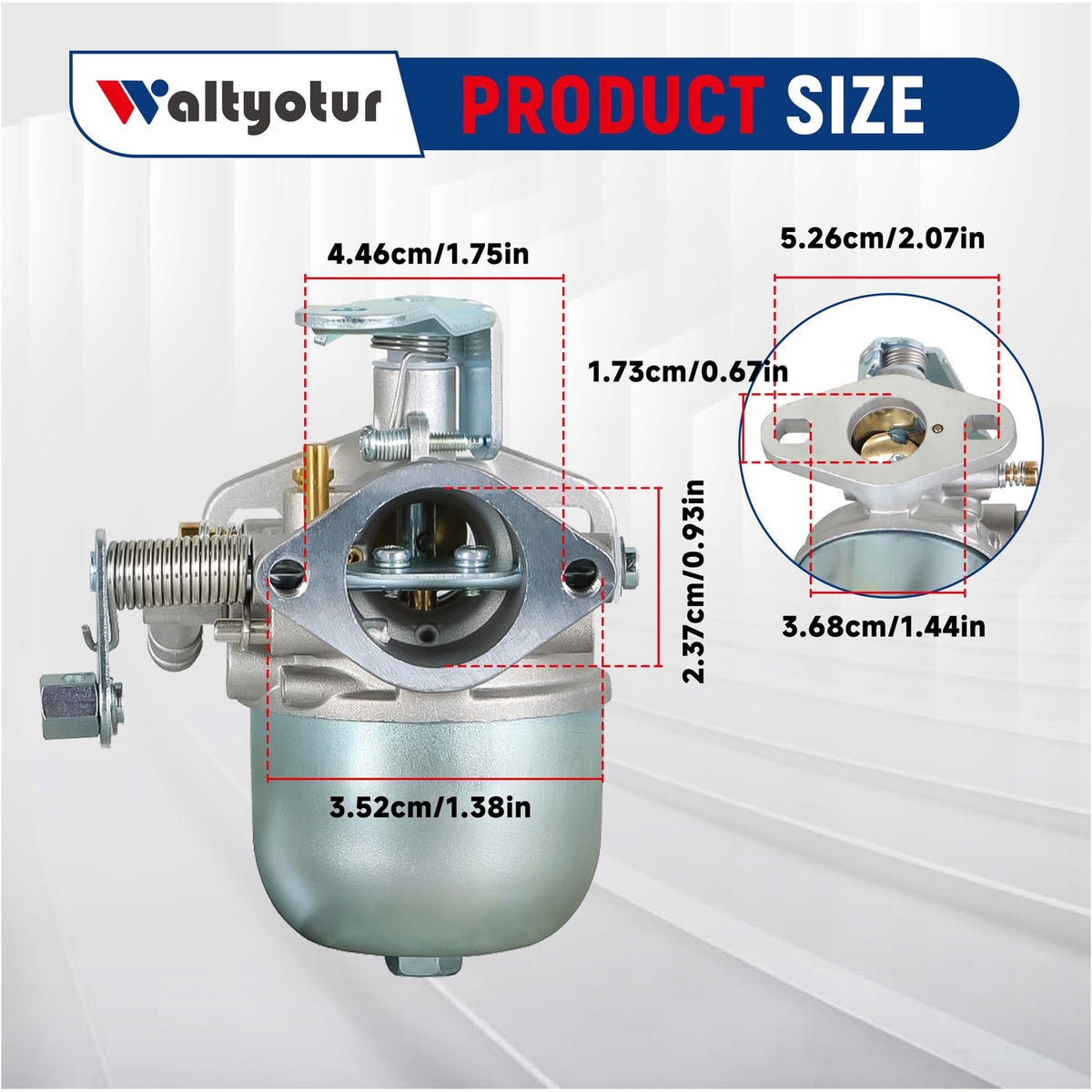 Waltyotur EZGO TXT carburetor top view highlighting aluminum design