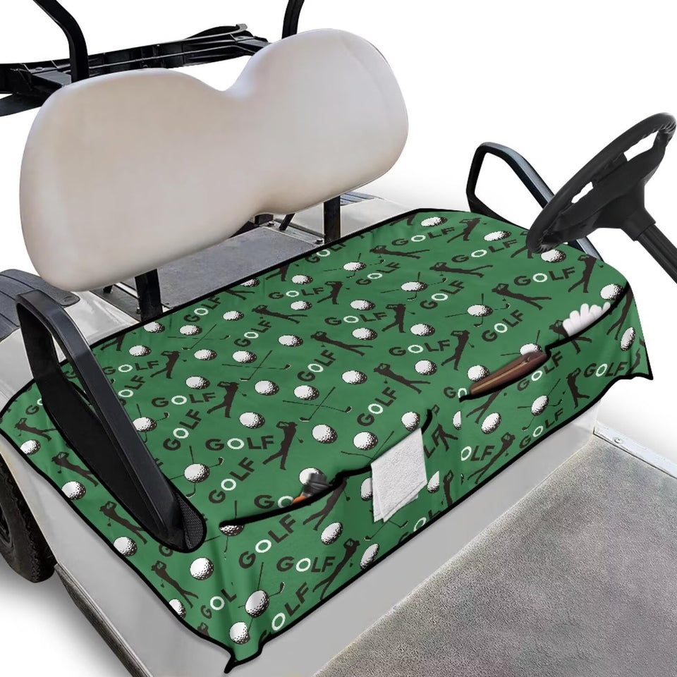 Wanyint golf cart seat cover with four pockets for universal 2-seat compatibility.