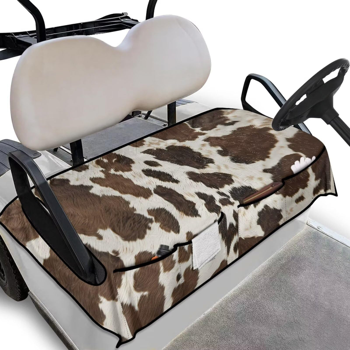 Wanyint golf cart seat cover shows front pockets ideal for quick storage.
