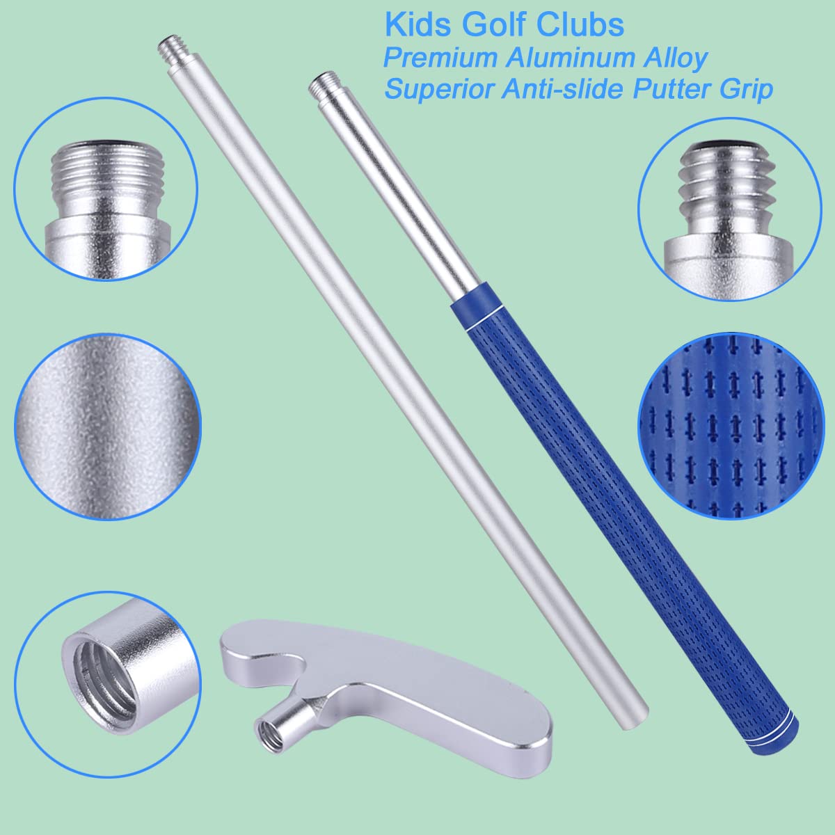 Wassteel non-slip grip on the kids putter for secure indoor or outdoor practice