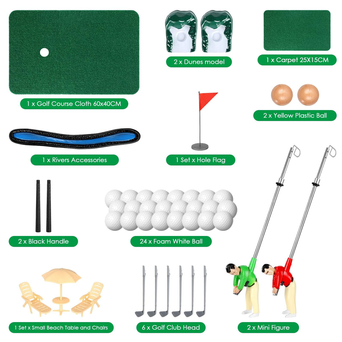 Wassteel golf course cloth and serve carpet setup for easy indoor play