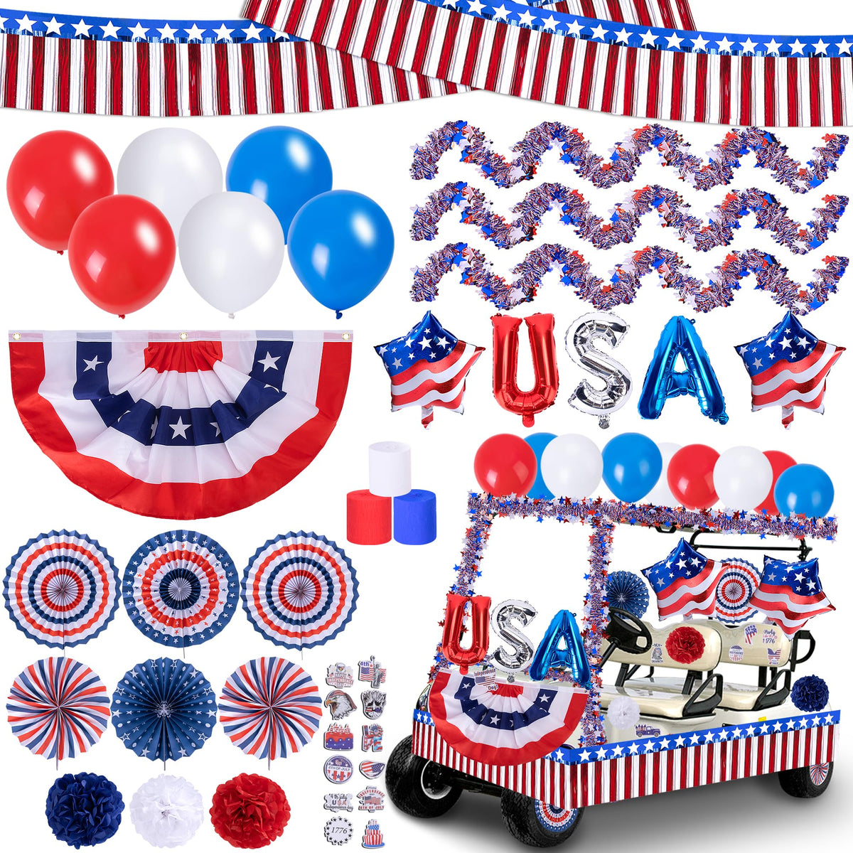Watayo 106 Pcs kit foil garlands decorate golf carts for festive parades