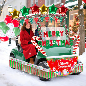 Watayo tinsel garland and red-green-white balloons create a cohesive Christmas theme