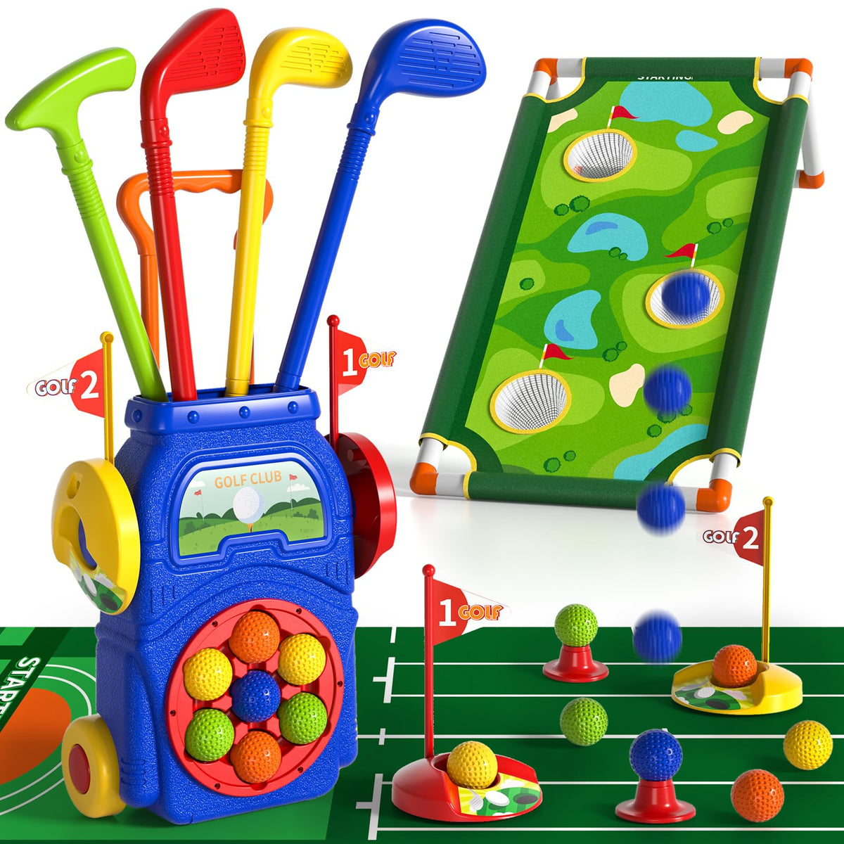 WATUDOU toddler golf set clubs: safe, colorful, easy grip for beginners