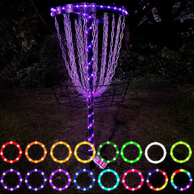 Waybelive LED Disc Golf Lights illuminate the rim for night play with vibrant color options.