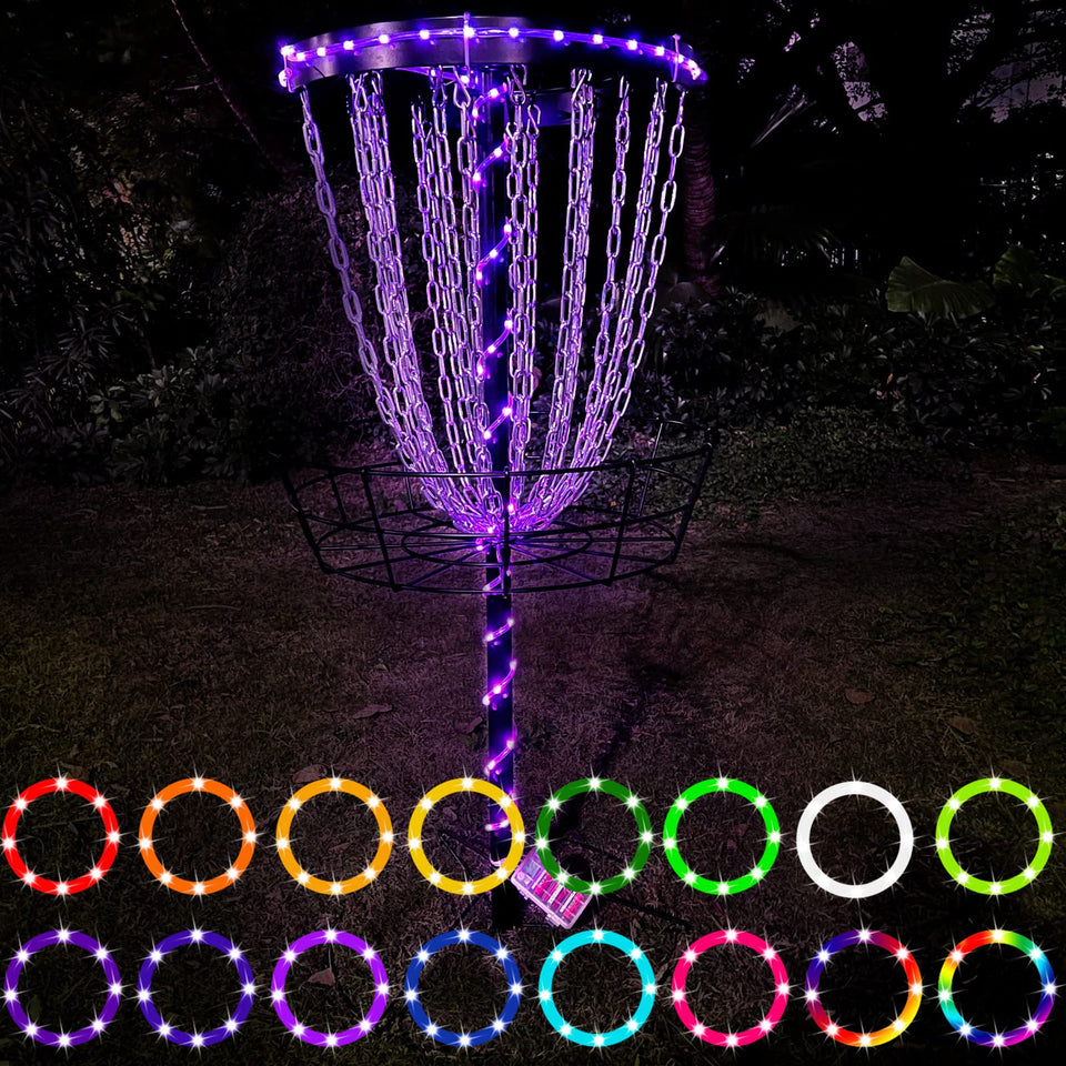 Waybelive LED Disc Golf Lights illuminate the rim for night play with vibrant color options.