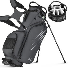 WAYTULES 8-Way golf stand bag front view shows organized clubs for quick access.