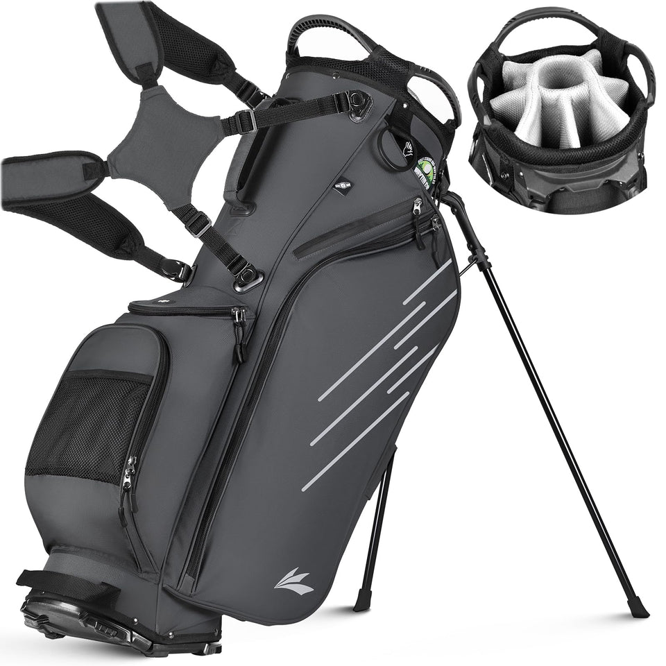 WAYTULES 8-Way golf stand bag front view shows organized clubs for quick access.
