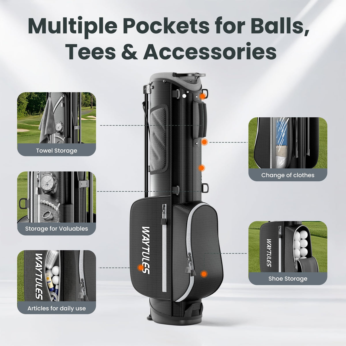WAYTULES auto stand system deployed on stable surface for reliable on-course setup