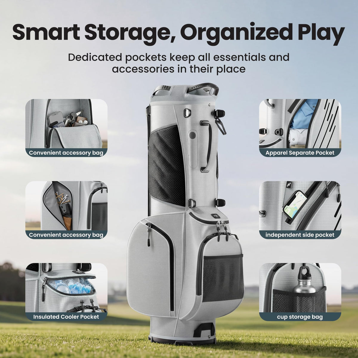 WAYTULES Dual-strap self-balancing system for comfortable carry on the course.