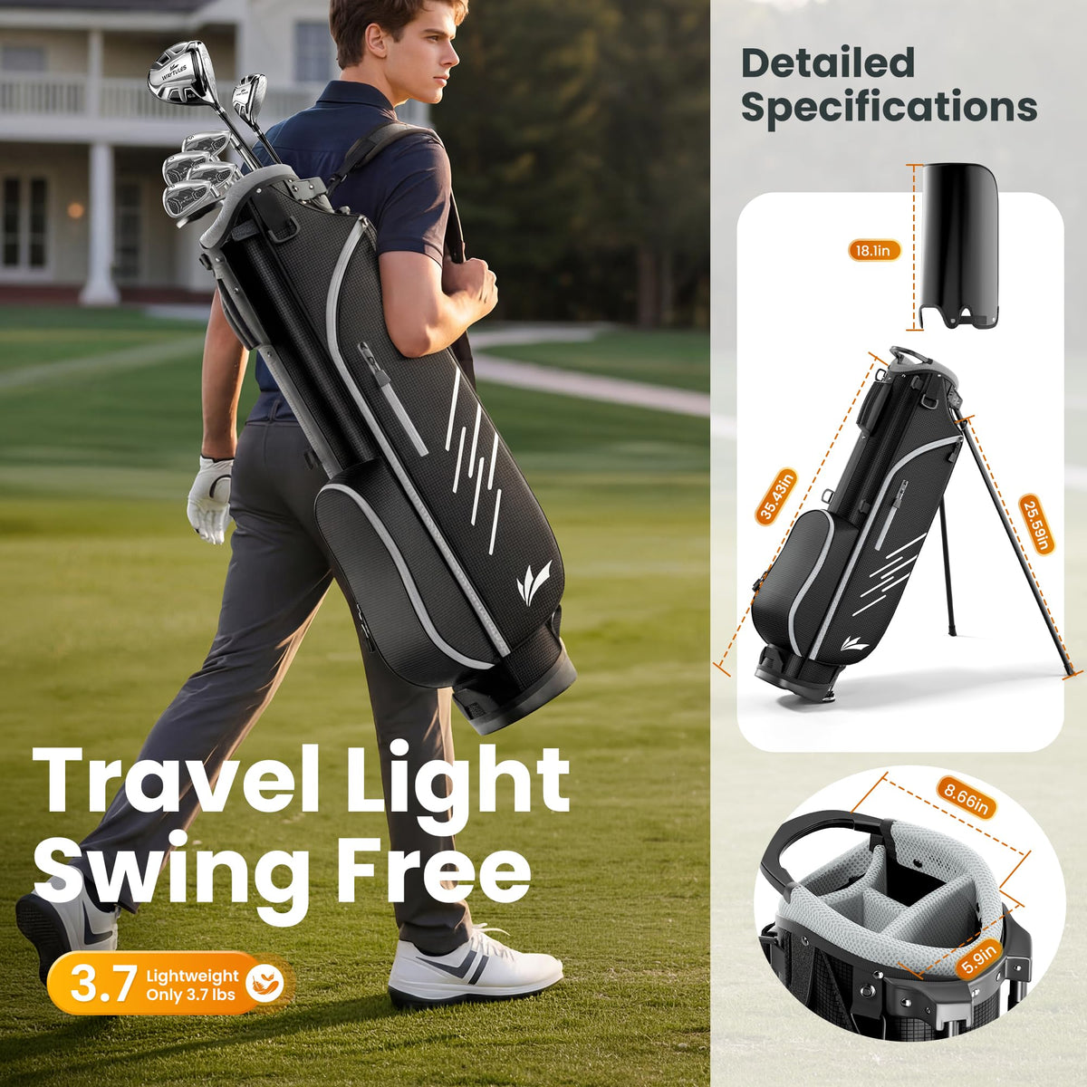 WAYTULES half-set golf bag highlights 6-8 club capacity for range drills