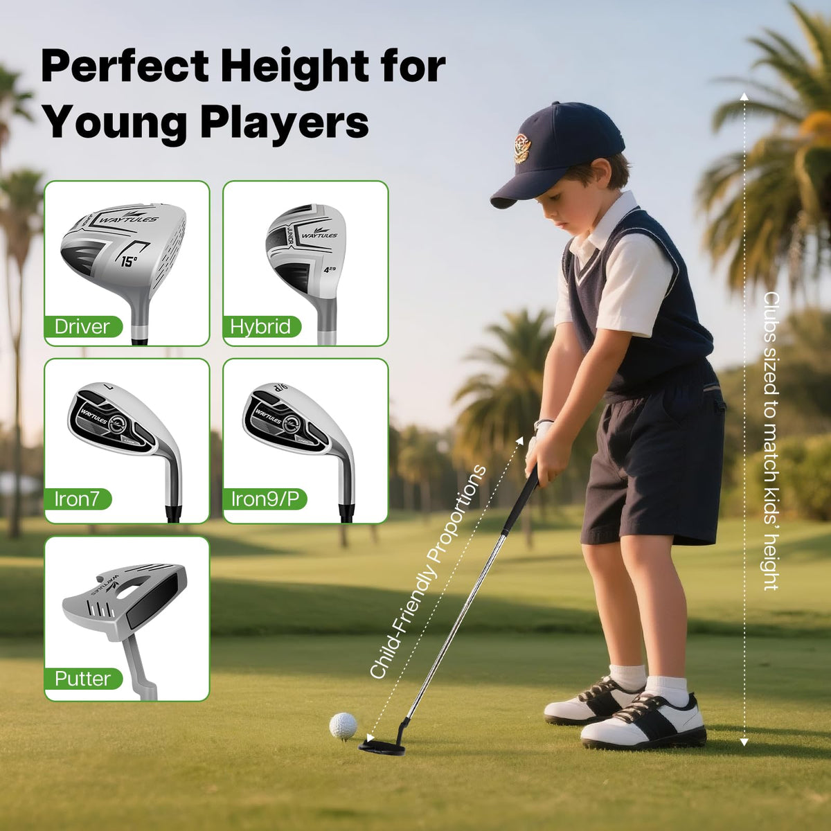 WAYTULES kids golf clubs set hybrid for versatile approach shots