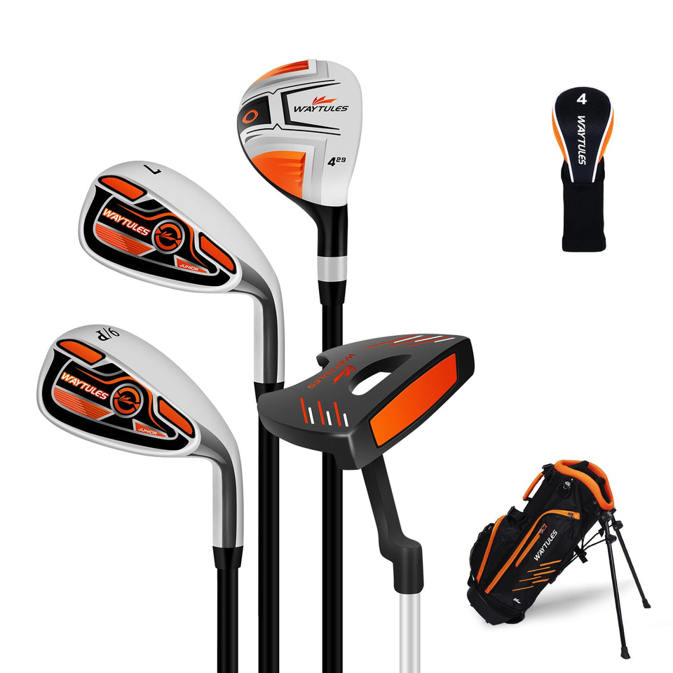 WAYTULES kids golf set with stand bag in orange for beginner practice.