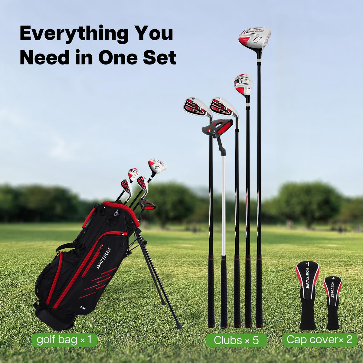 WAYTULES headcovers included to protect driver and hybrid on the course