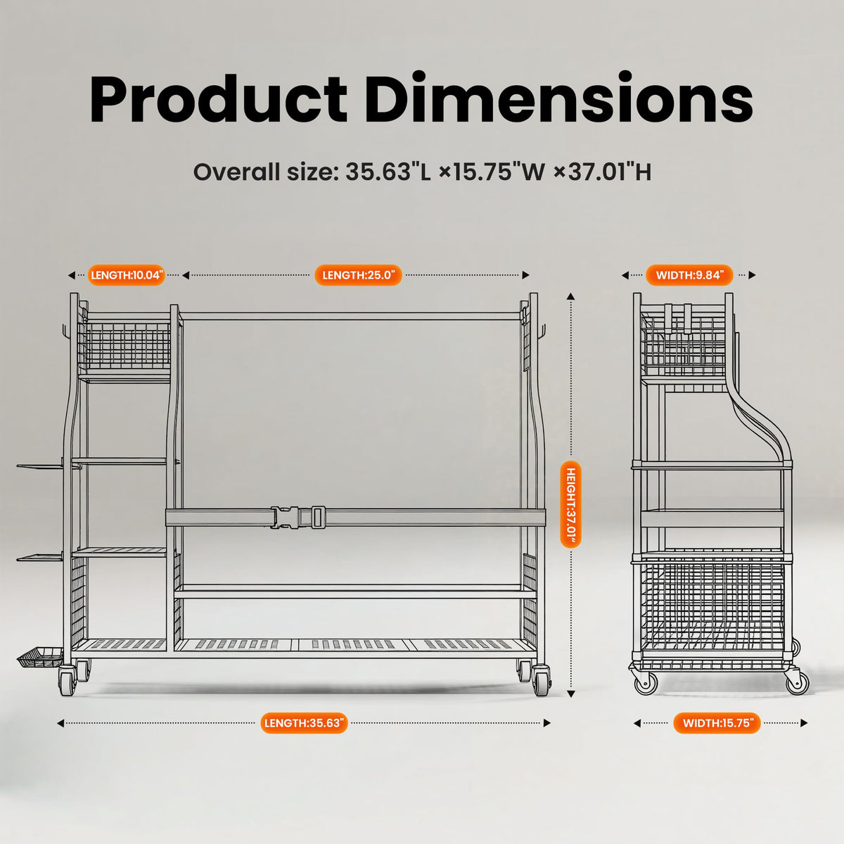 WAYTULES metal frame golf rack in a garage emphasizing durability.