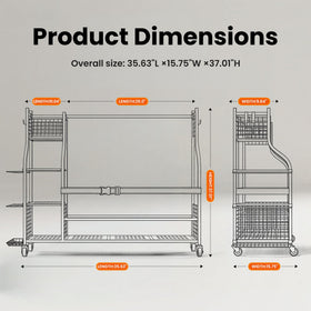 WAYTULES metal frame golf rack in a garage emphasizing durability.