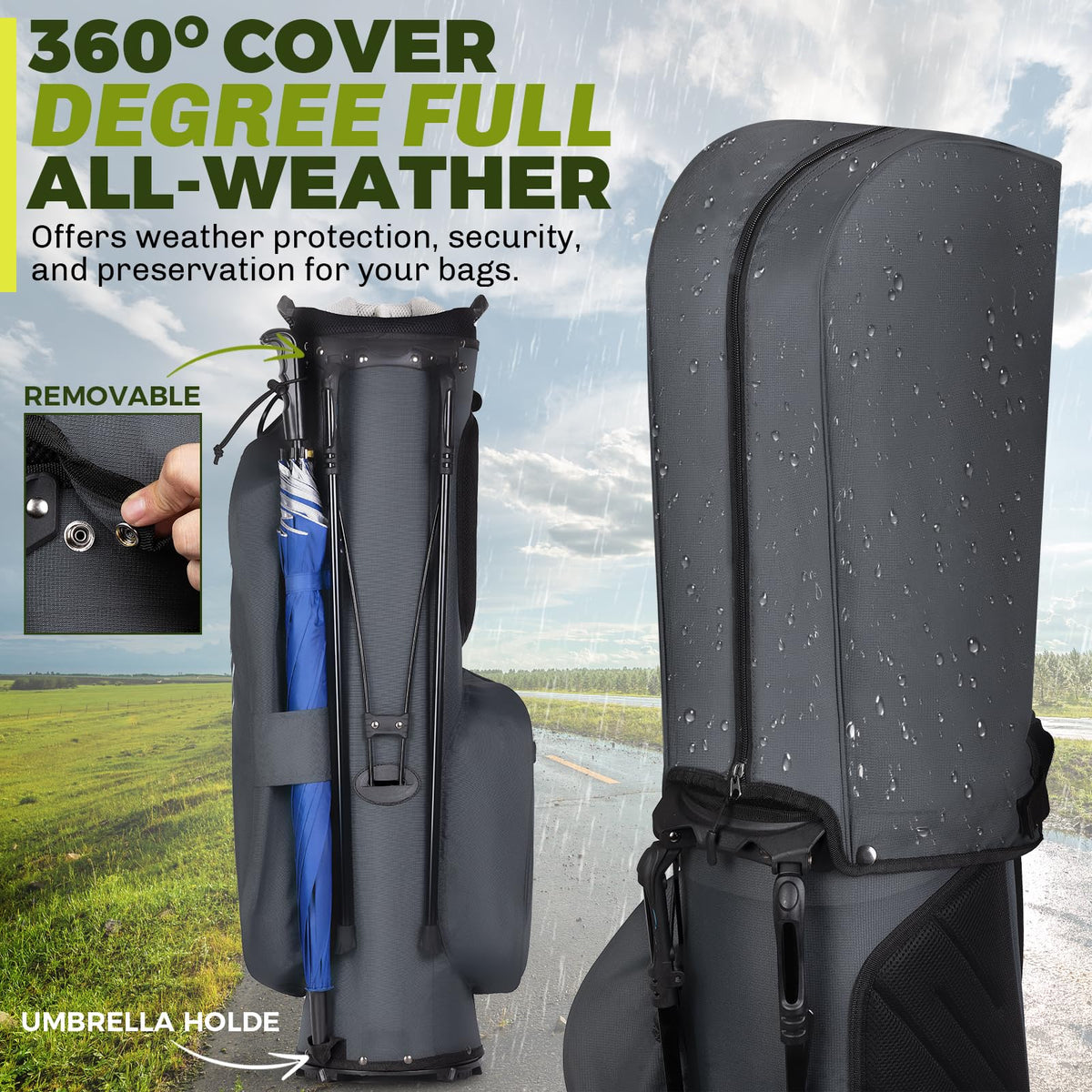 WAYTULES rain cover and towel ring for weather-ready use.