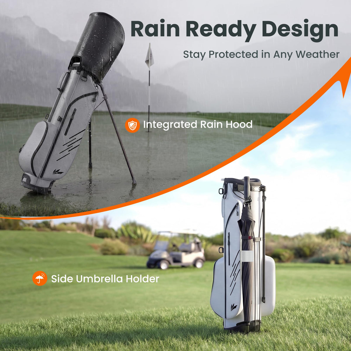 WAYTULES rain hood provides weather protection during practice and on-course use.